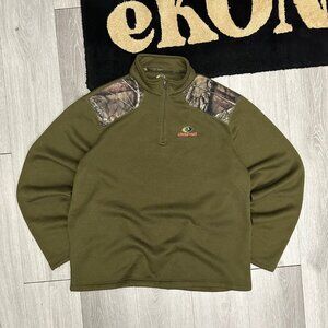 Mossy Oak Boxy 1/4 Zip Men's Olive Green/Camo Sweatshirt - Size XL